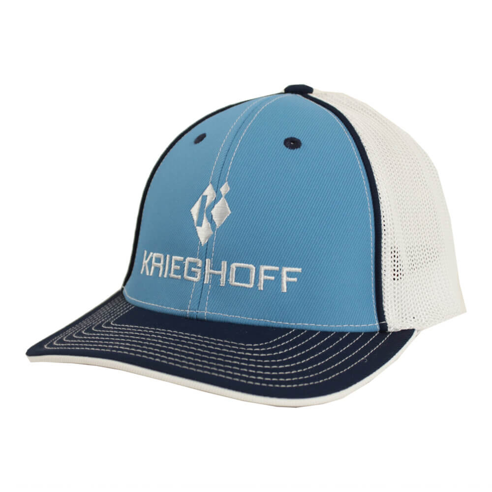 Krieghoff “Pacific” Trucker Hat, Columbia Blue, Navy