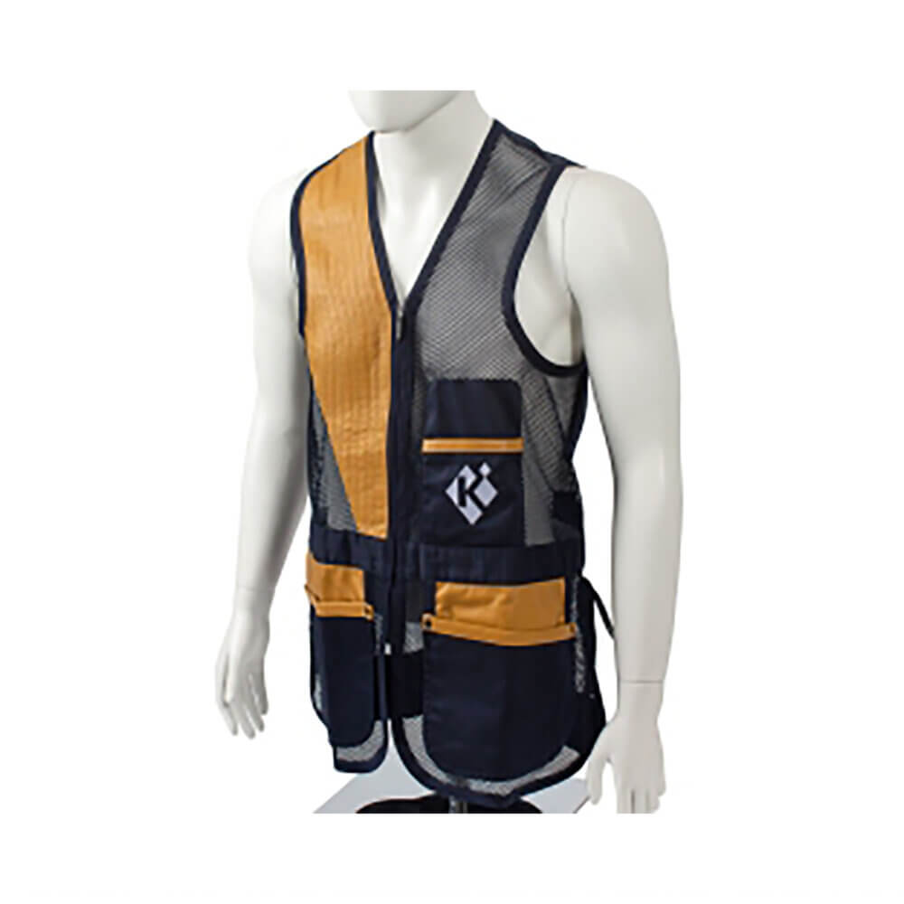 Krieghoff Mesh Shooting Vest by Castellani, Navy Blue, Leather Pad, Right Handed